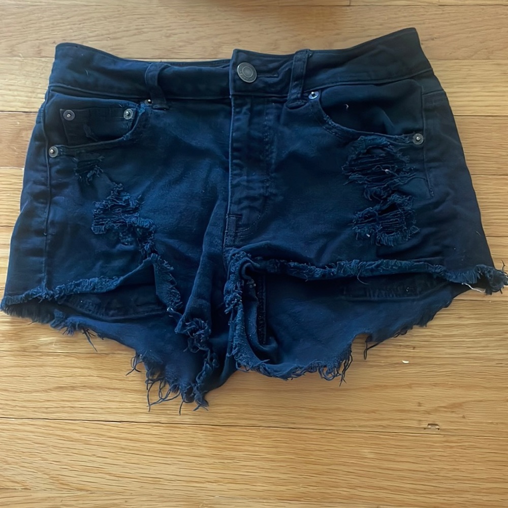 Black American Eagle mid-rise jean shorts